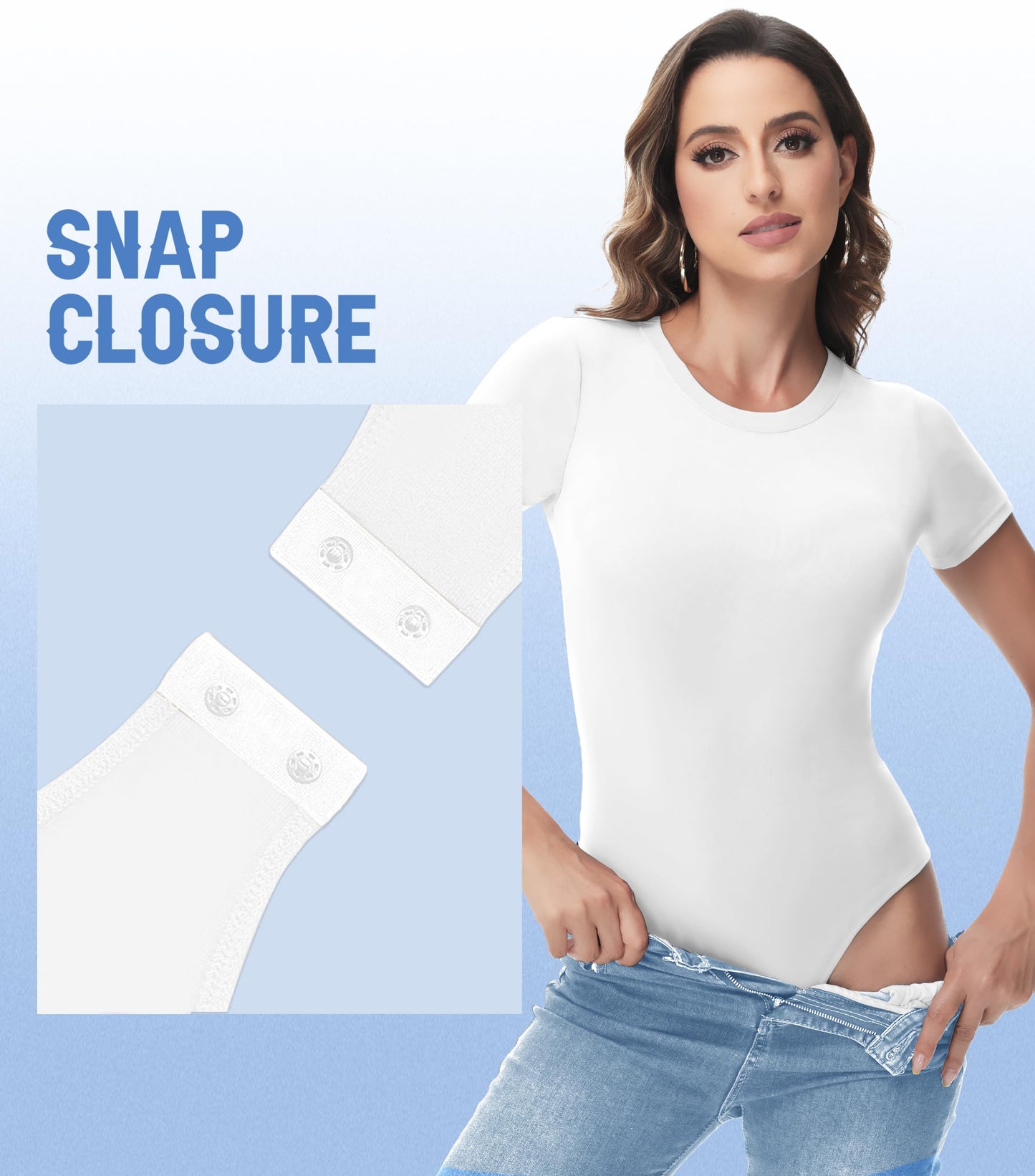 Sundwudu 5 Pack Body suits for Women - Stretchy Bodysuit Womens Tops Round Neck Body Suit T Shirts for Women Going Out Tops