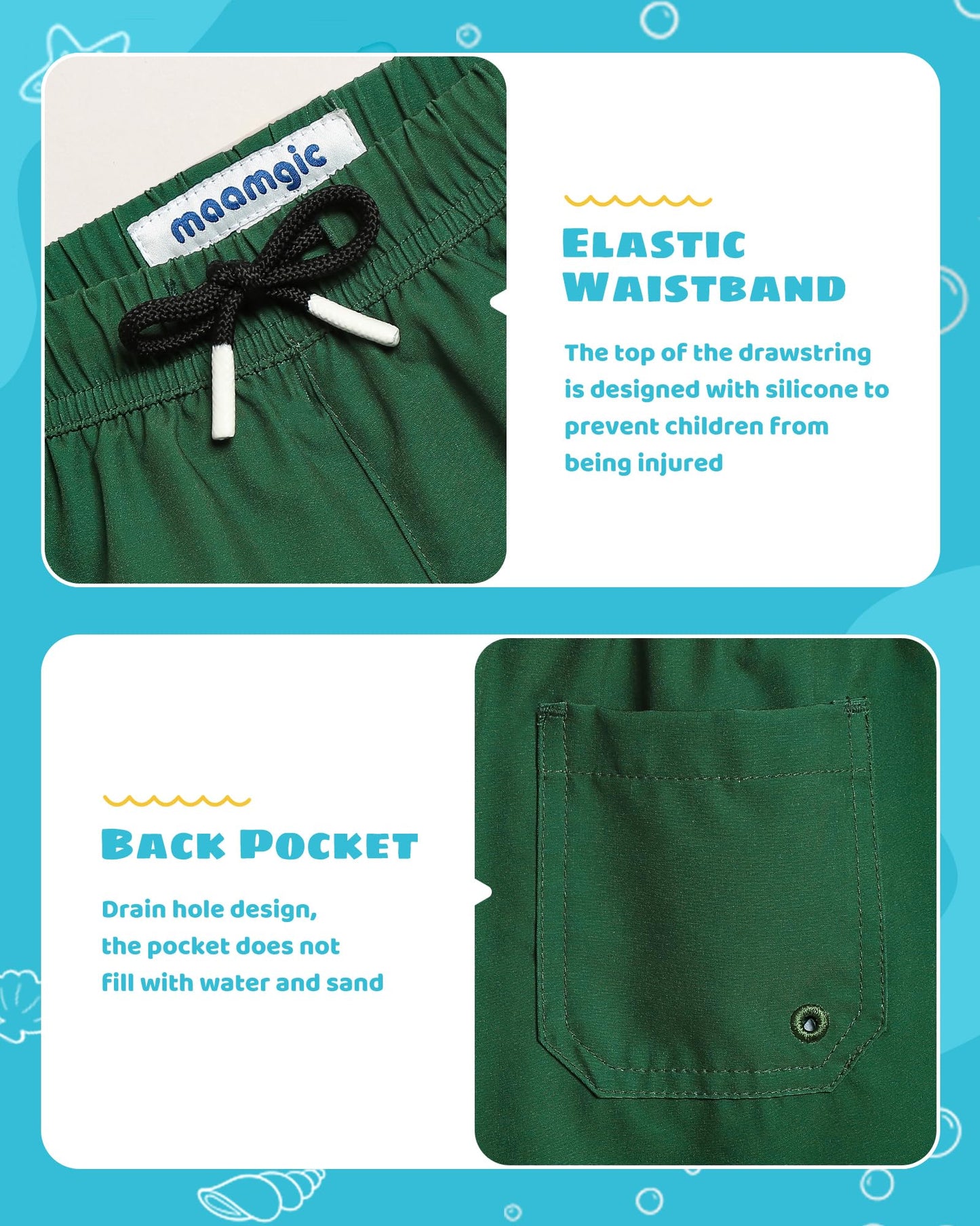maamgic Boys Swim Trunks with Compression Liner Toddler Stretch Swim Shorts Quick Dry Swimming Trunks Boxer Brief 2 in 1 Beach Shorts Dark Green 7
