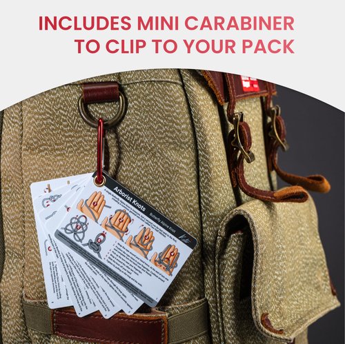 Kutir Arborist Knots Card Set - 10 Essential Knots for Camping, Climbing, & More - Waterproof Pocket Guide with a Carabiner