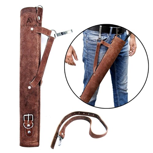 Real Leather Archery Arrow Quiver Holder Adjustable Arrow Backpack Bag Holder Hip Back Quiver for Arrows, Traditional Handmade Archery Quiver for Bow Hunting and Target Practicing (Suede Dark Brown)