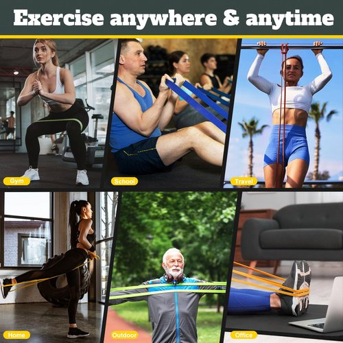 Exercise Bands Resistance Bands for Working Out,Pull Up Bands Set,at Home Workout Equipment,Workout Bands for Men and Women,Stretch Bands for Exercise (Yellow, Orange, Red, Green)