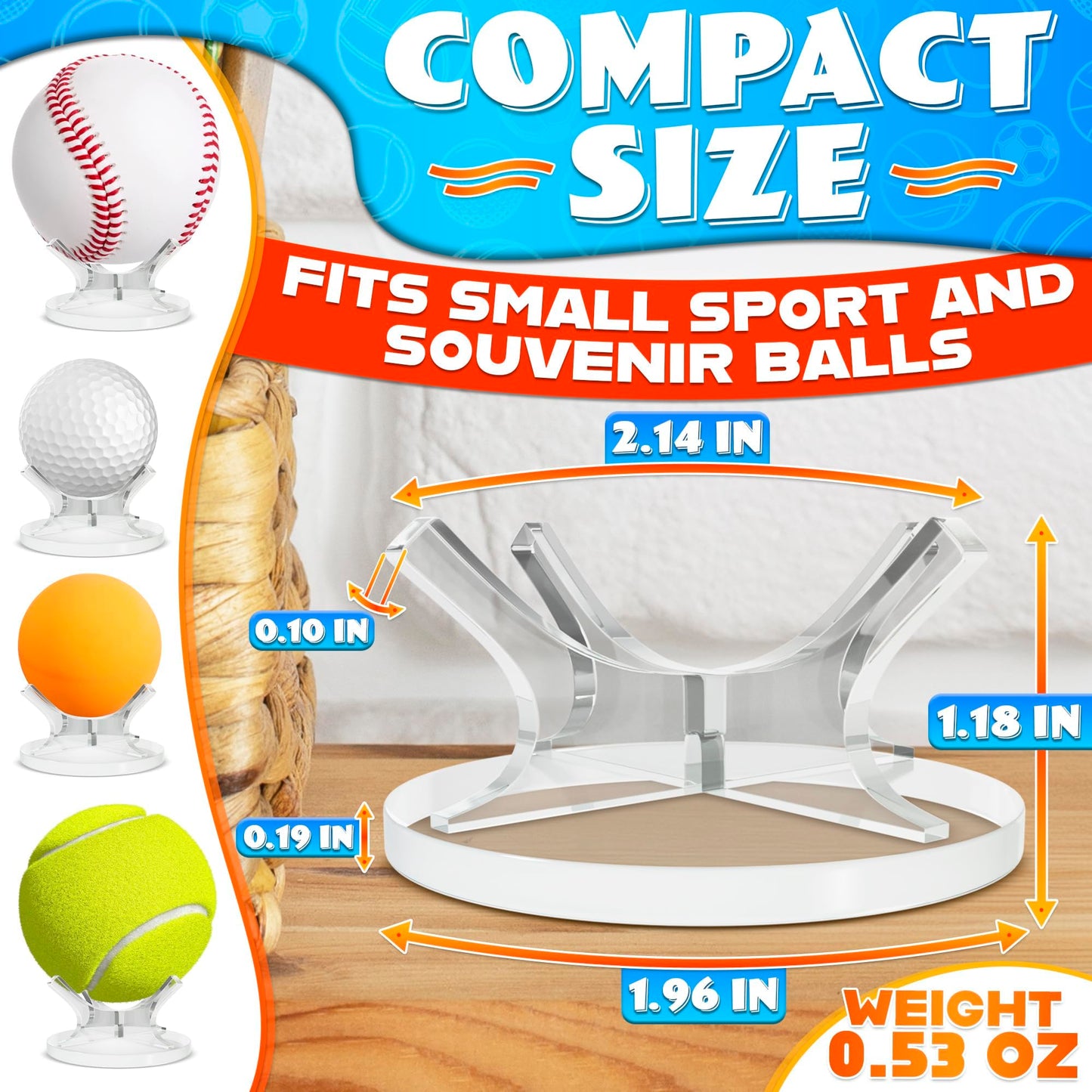 LIBERHAUS Baseball Holder Stand, 1.96 in Clear Acrylic Small Ball Display