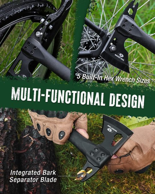 MOSSY OAK 12" Camping Axe and Survival Hatchet with Sheath, Compact Outdoor Multitool Hatchet with Hex Wrench Slots, Non-Slip Dual-Color Handle, Small Camping Gear for Hiking, Chopping, Hunting