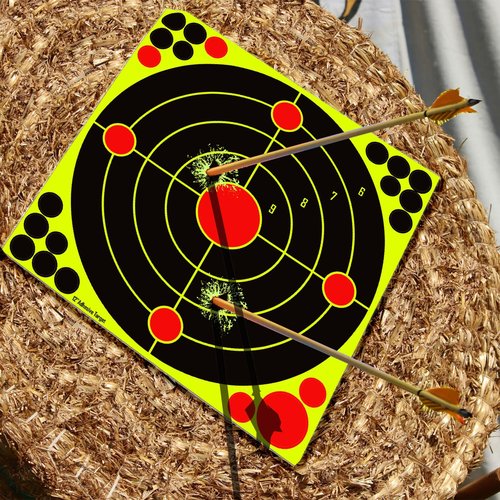 High-Visibility Splatter Adhesive Shooting Targets - Bright Fluorescent Yellow Stick-on Design for BB Guns, Airsoft, Rifles & Pistols - Indoor/Outdoor Range Use (10 Pack, 12x12 Inch)