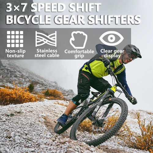 Airuzara 2 Pcs Bike Gear Shifters 3×7 Speed, Bicycle Revoshift Shift Lever RS25-3L RS25-7R Bicycle Twist Grip Thumb Gear Shifter for MTB Folding Mountain Bike