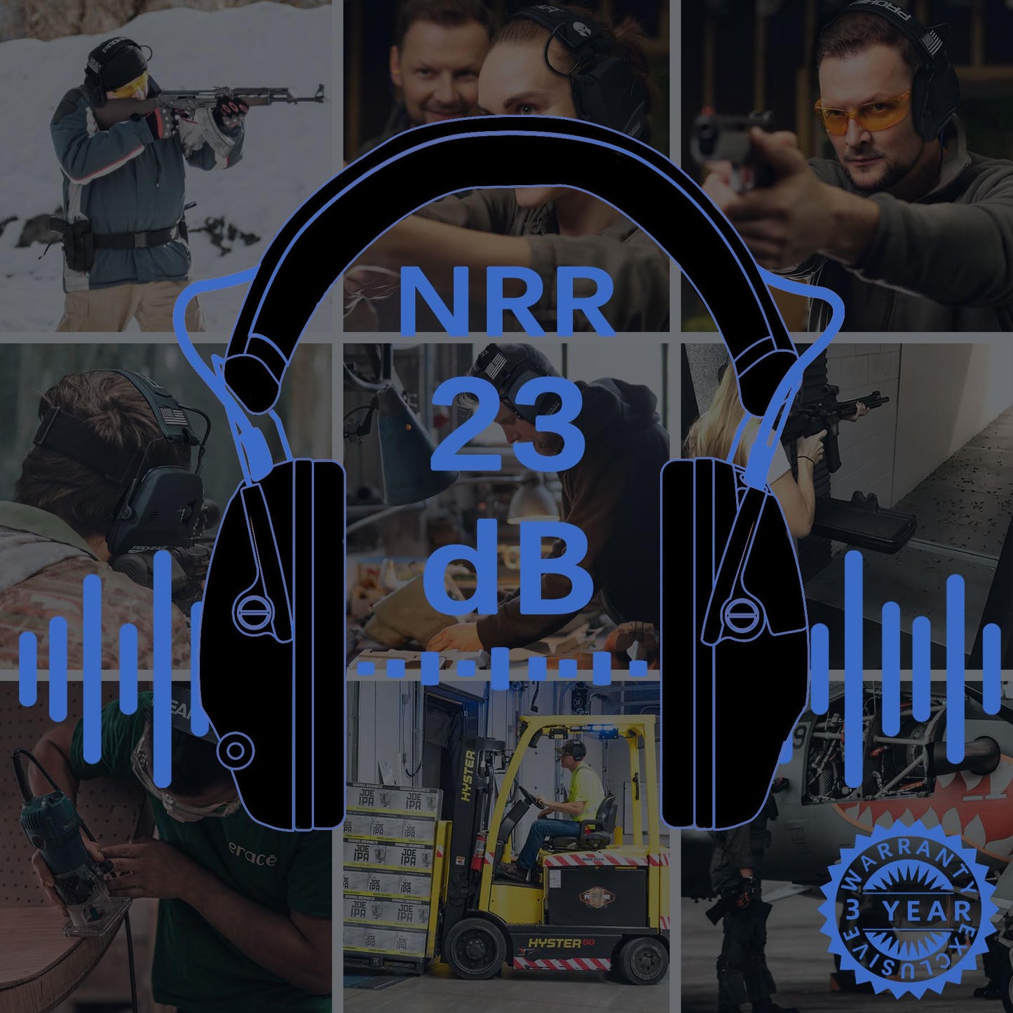 PROHEAR Electronic Ear Protection for Shooting with 4X Sound Amplification, Gun Range Hearing Protection Muffs, NRR 23dB Noise Reduction Headphones for Hunting, Blue