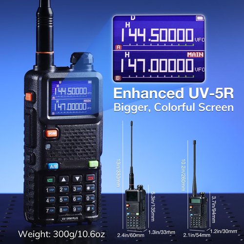 BAOFENG UV-5RM Plus 10W Dual Band Ham Radio Handheld, NOAA FM Airband Receiver, Long Range Two Way Radio with 8" & 15" ANT, Programming Cable, 2500mAh Battery USB-C Port, Chirp Compatible, 2 Packs