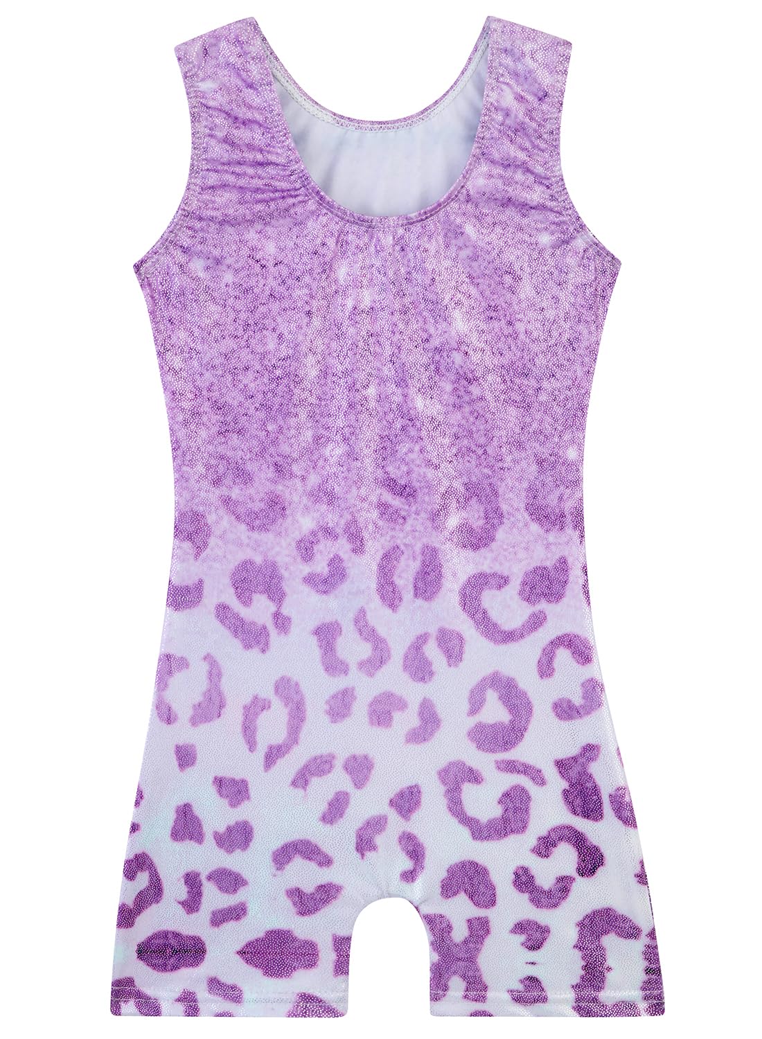 Gymnastics Leotards for Girls Toddler Ballet Dance Tumbling Outfits 9 10 Kids Sleeveless Gymnastic Biketard with Shorts Sparkly Dancwear Unitards Clothes Bodysuit (Purple Leopard, 9-10 Years)