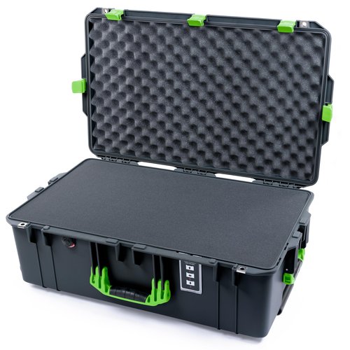 Pelican 1595 Case by ColorCase - Charcoal - Large Sized Waterproof Case with Pick & Pluck Foam & Convoluted Lid Foam - Lime Green Handles & Latches