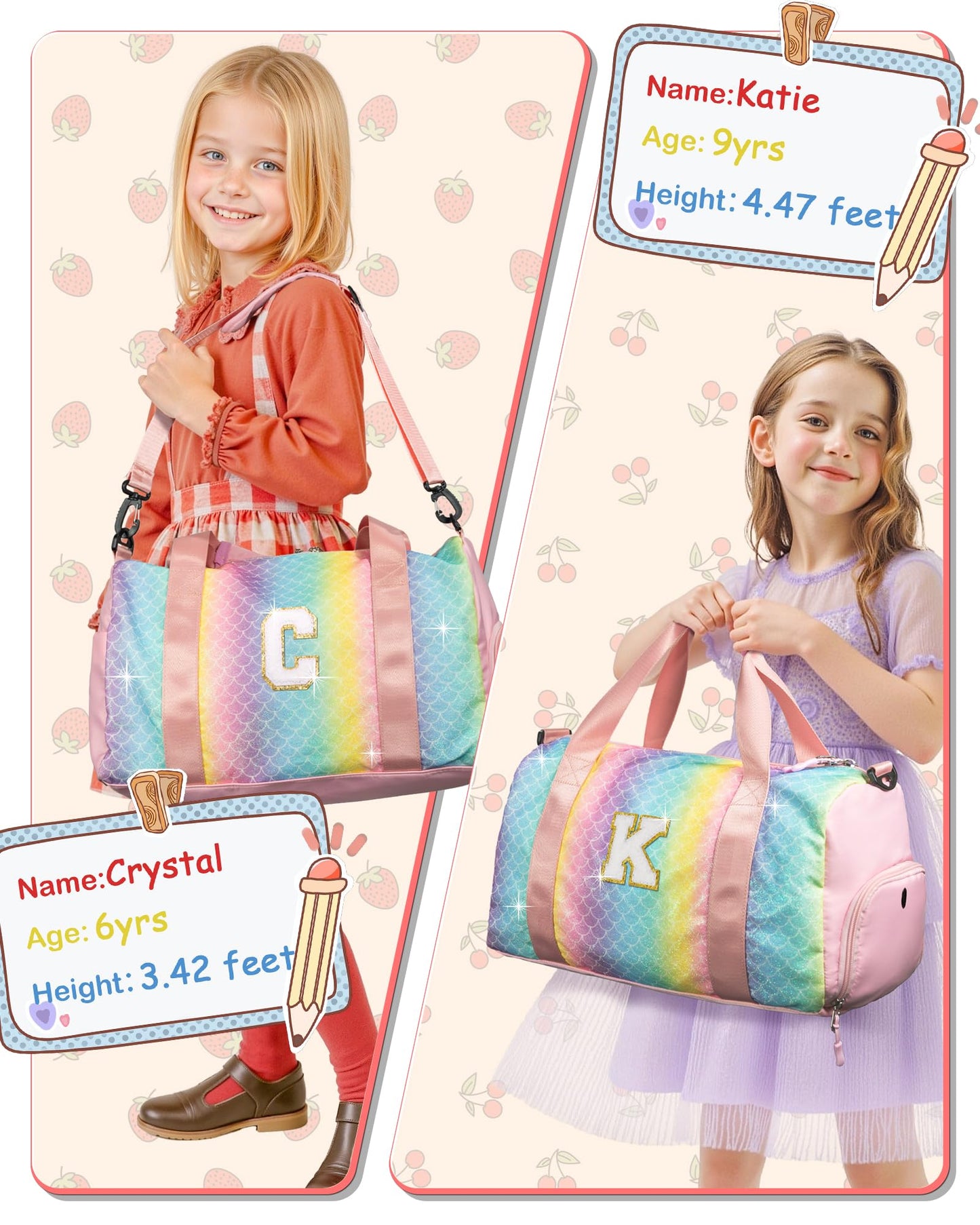Vogewood Granddaughter Gift from Grandmom-Girl Gym Bag with Shoe Compartment, Kid Personalized Weekender Overnight Bags, Initial Travel Tote with Makeup Pouch, Easter Gifts for Teen (Letter C)