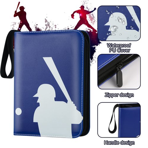 CECOKESO Trading Card Binder with Sleeves, Sports Card Binder Collectible Trading Card Albums with 50 Removable Sleeves (Blue, 9 Pocket)