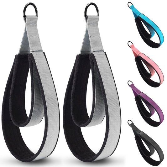2PCS Pilates Double Loop Strap for Reformer Fitness D-Ring Straps Handle, Yoga Pilates Equipmen D-Ring Exercise Strap for Gym Workout Home(Silvery Gray)