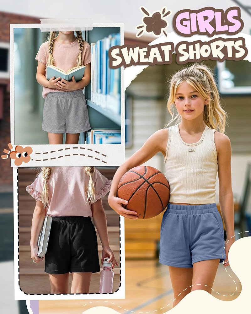 Girls Athletic Shorts 3-Pack - Haze Blue, Light Gray, Black 13-14 Years