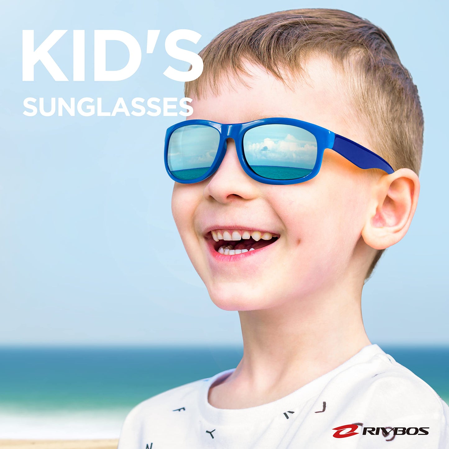 RIVBOS Kids Sunglasses with Strap Polarized UV Protection Flexible Rubber Shades for Boys Girls RBK023