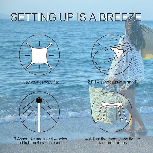 SUNWISHA Beach Tent Sun Shelter 10x10FT, Portable Shade Canopy UPF 50+, with 4 Aluminum Foldable Poles, Protection Beach Shade Canopy, Camping, Fishing, Picnics, Backyard Picnics