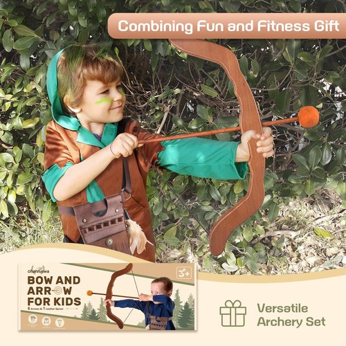 Ohanniewa Bow and Arrow for Kids Wooden Archery Toy for Aged 3+, Archery Set with 6 Arrows,Targets and Quiver, Indoor and Outdoor Toys for Children Boys & Girls