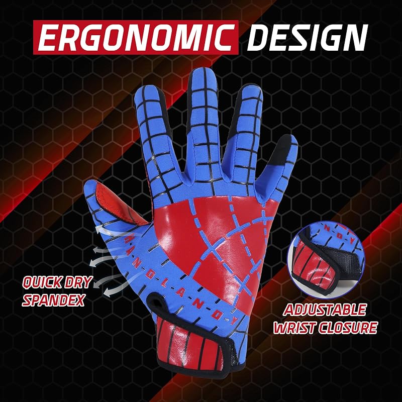 Youth Football Gloves - Unmatched Grip Receiver Gloves for Kids Blue/Red XS