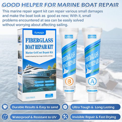 Marine Fiberglass Repair Kit for Boats, Gel Coat Kepair kit for Boats, Epoxy Filler for Repairs Cracks, Scratches, Debris, Holes, Gaps, Suitable for Fiberglass, Acrylic, Porcelain 100g-1.76oz