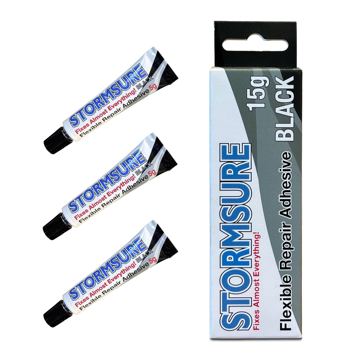 Stormsure Flexible Repair Adhesive (3x5g) (Black) - Strong, Highly Durable Bonding Adhesive for Waterproof, Flexible Repairs