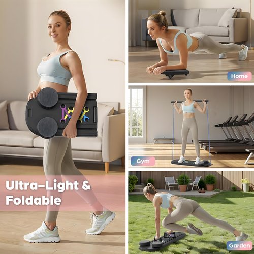 Esne- Foldable Pilates Reformer Set - 6-in-1 Home Workout Board with Thickened Resistance Bands, Balance Bar & Non-Slip Socks | Portable Core Strength Trainer for Full-Body Toning (2025 Upgrade)