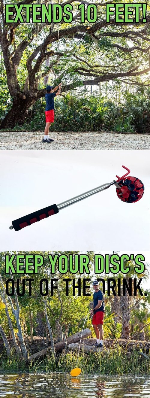 ishenkea 2 in 1 Disc Golf Retriever，16 Ft Disc Retriever Disc Golf，Extendable Disc Golf Retriever Pole with Suction Cup and Hook to Retrieve Discs in Water, Trees, Rocks, Bushes