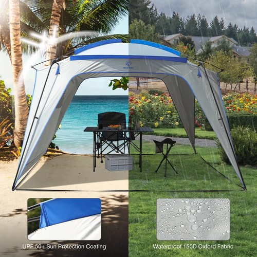 REDCAMP 6-8 Person Beach Canopy Tent with Side Wall, 10ft Cabana Beach Tent with Ground Pegs and Carry Bag, Sun Shelter Rainproof, Waterproof for Camping, Backyard, Fishing, Parties, Picnics