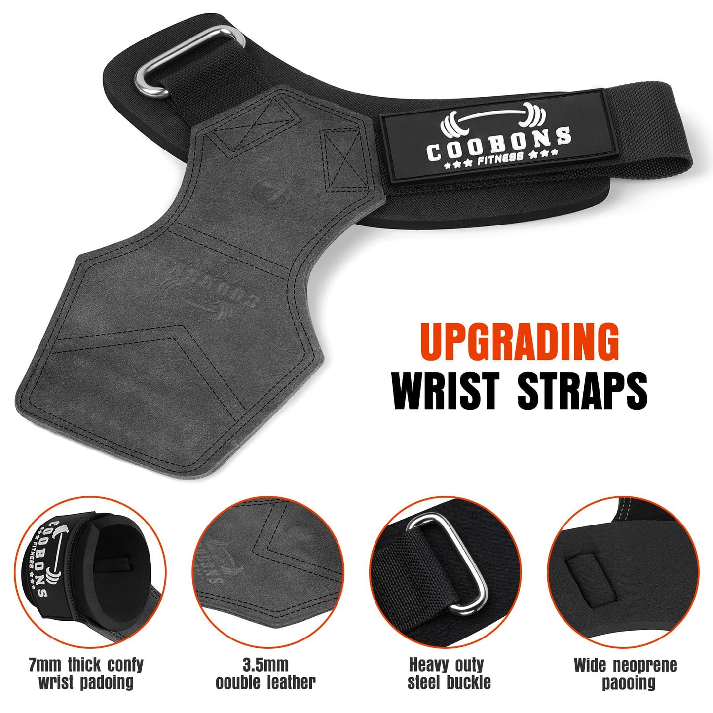 Lifting Wrist Straps for Weightlifting, Double Layer Leather for Weight Lifting Wrist Wraps, Deadlifts, Heavy Powerlifting and Adjustable Wrist Hooks for Strength Training, Gym Workouts Men/Women