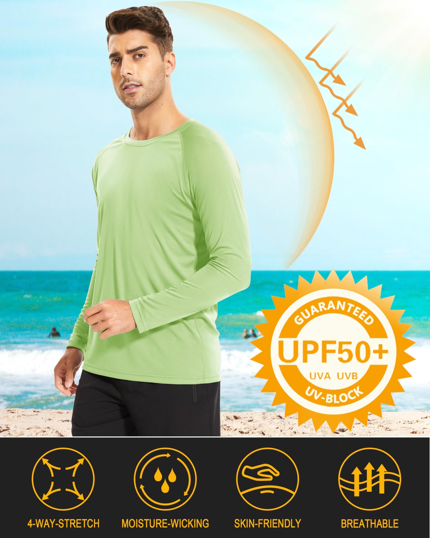 MAGCOMSEN Quick Dry Shirts for Men UPF 50 Long Sleeve UV Protection Athletic T-Shirt Rash Guard Hiking UV Shirts Light Green