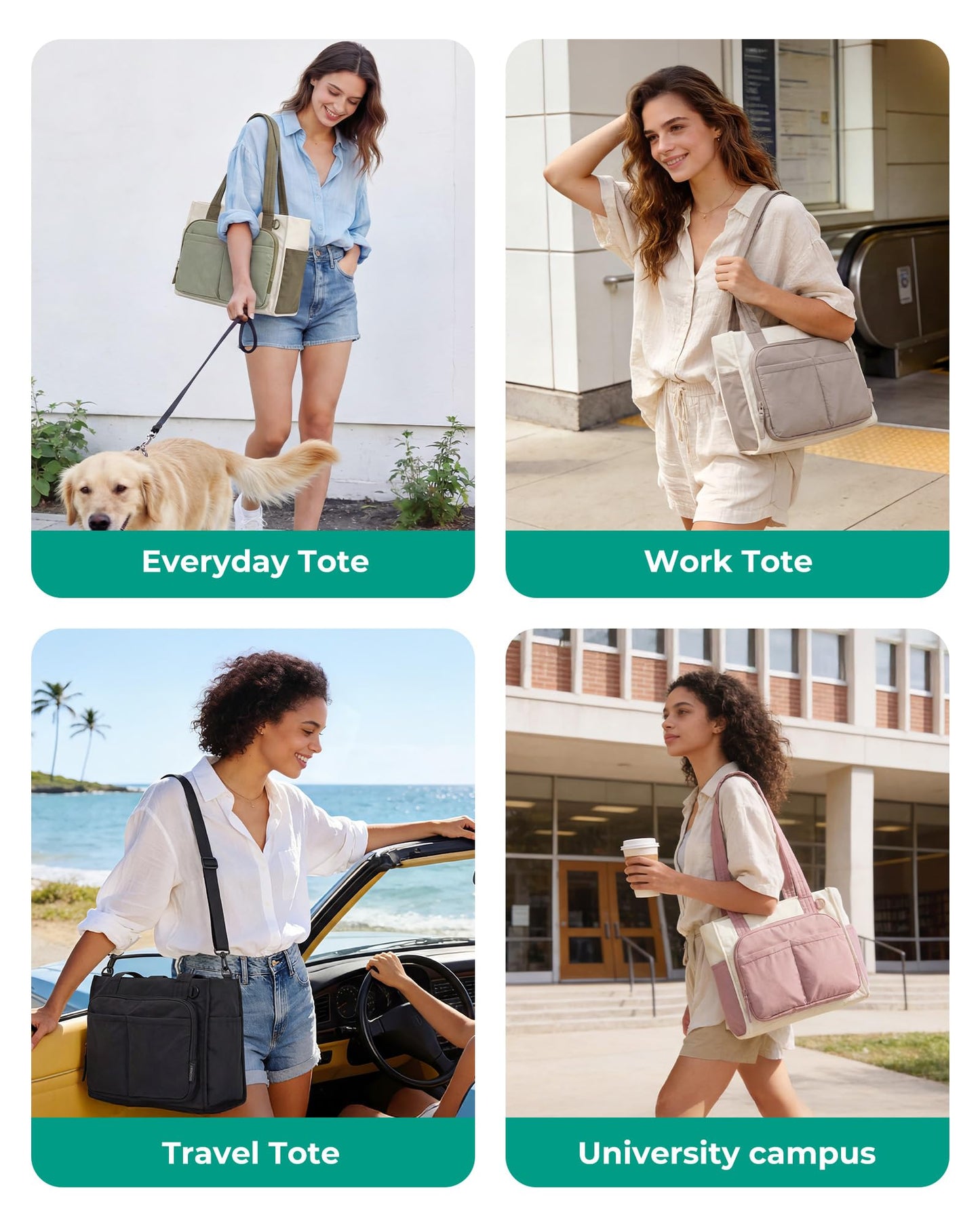 BAGSMART Tote Bag for Women Puffy 13/15.6" Laptop Work Bag Travel Handbag