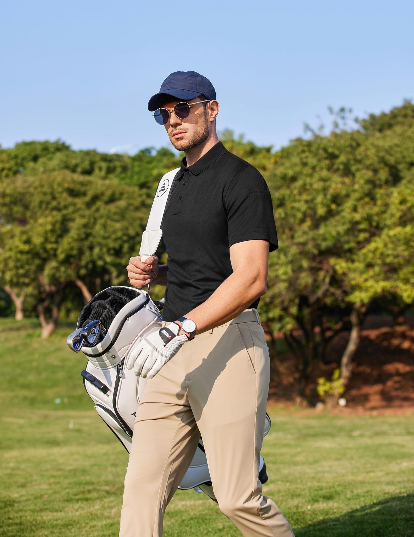 COOFANDY Polo Shirts for Men Short Sleeve Dry Fit Golf Polo T Shirt Quick Dry Performance Tactical Polos Black Collared Work Shirt
