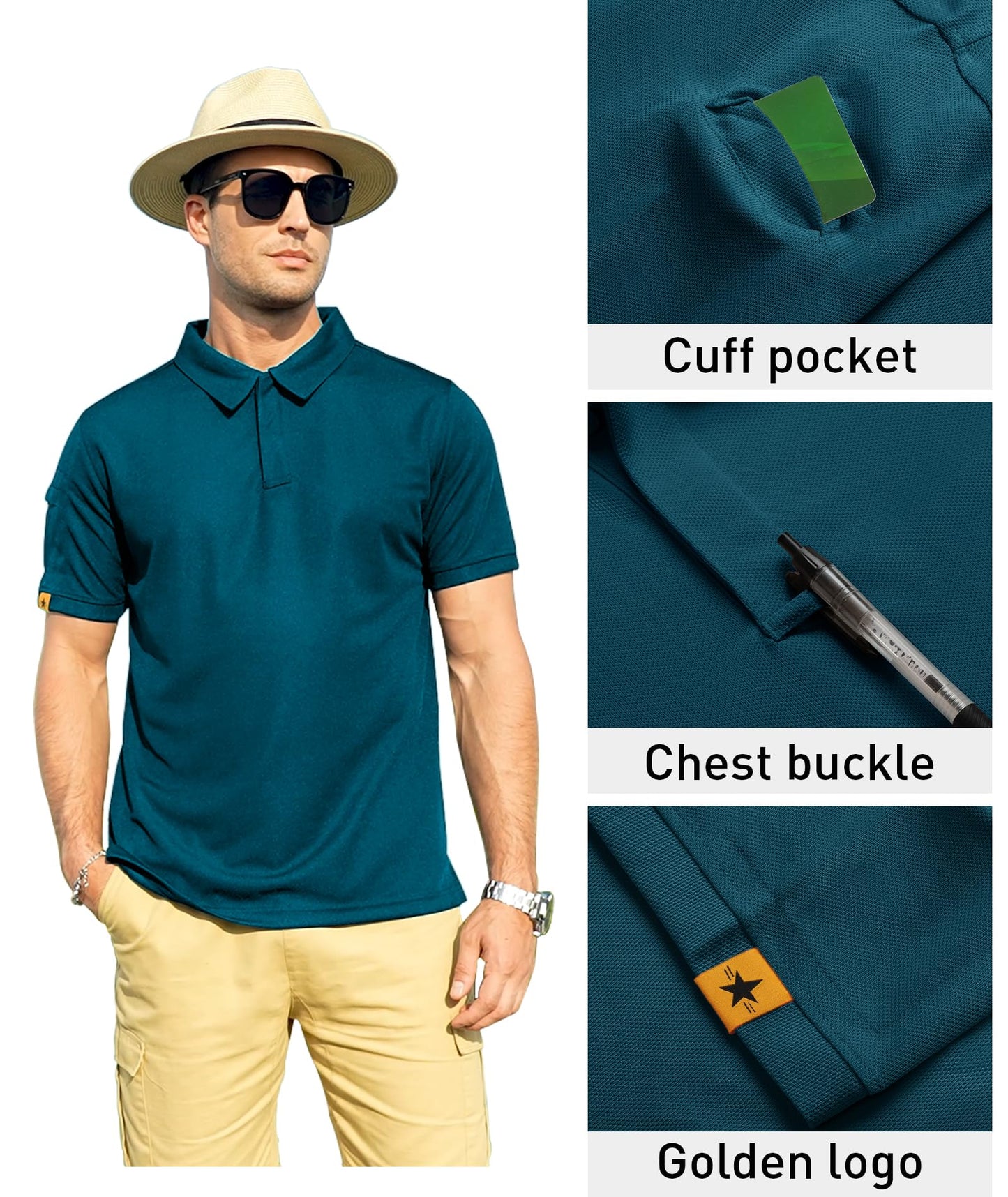 ZITY Mens Polo Shirt Short Sleeve Sports Tactical T-Shirt Athletic Golf Polos Daily Casual Stylish Collared Shirts for Men Dark Teal Blue Large