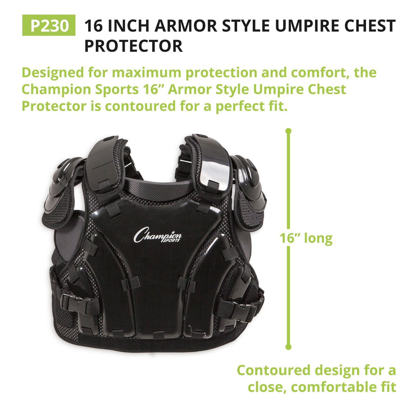 Champion Sports Umpire Chest Protector: 3 Millimeter Molded Plate Armor Style Softball & Baseball Chest Protector - 16" - Black