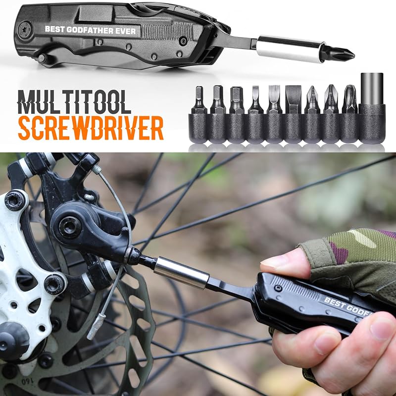 Godfather Multitool Knife 20-in-1 with Engraved Best Godfather Ever - Black