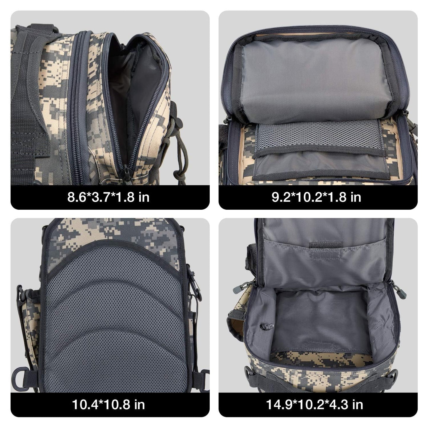 Piscifun Fishing Backpack Tackle Bag with 2 Rod Holders, Multi-Compartment Storage, MOLLE System, Water-Resistant Lightweight Outdoor Pack, Double Shoulder Digital Camouflage Large