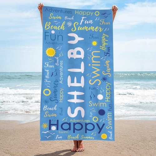Jecivila Personalized Beach Towels with Name, Microfiber Kids Custom Beach Towel, Quick Dry Sand Free Large Towel for Pool Travel Camping Swim Vocation Essentials Adult Gift