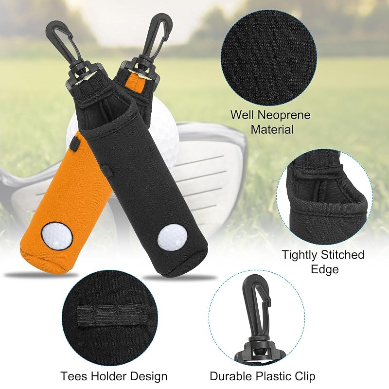PATIKIL Golf Ball Carry Bag Pouch Neoprene Tee Holder with Clip - Black