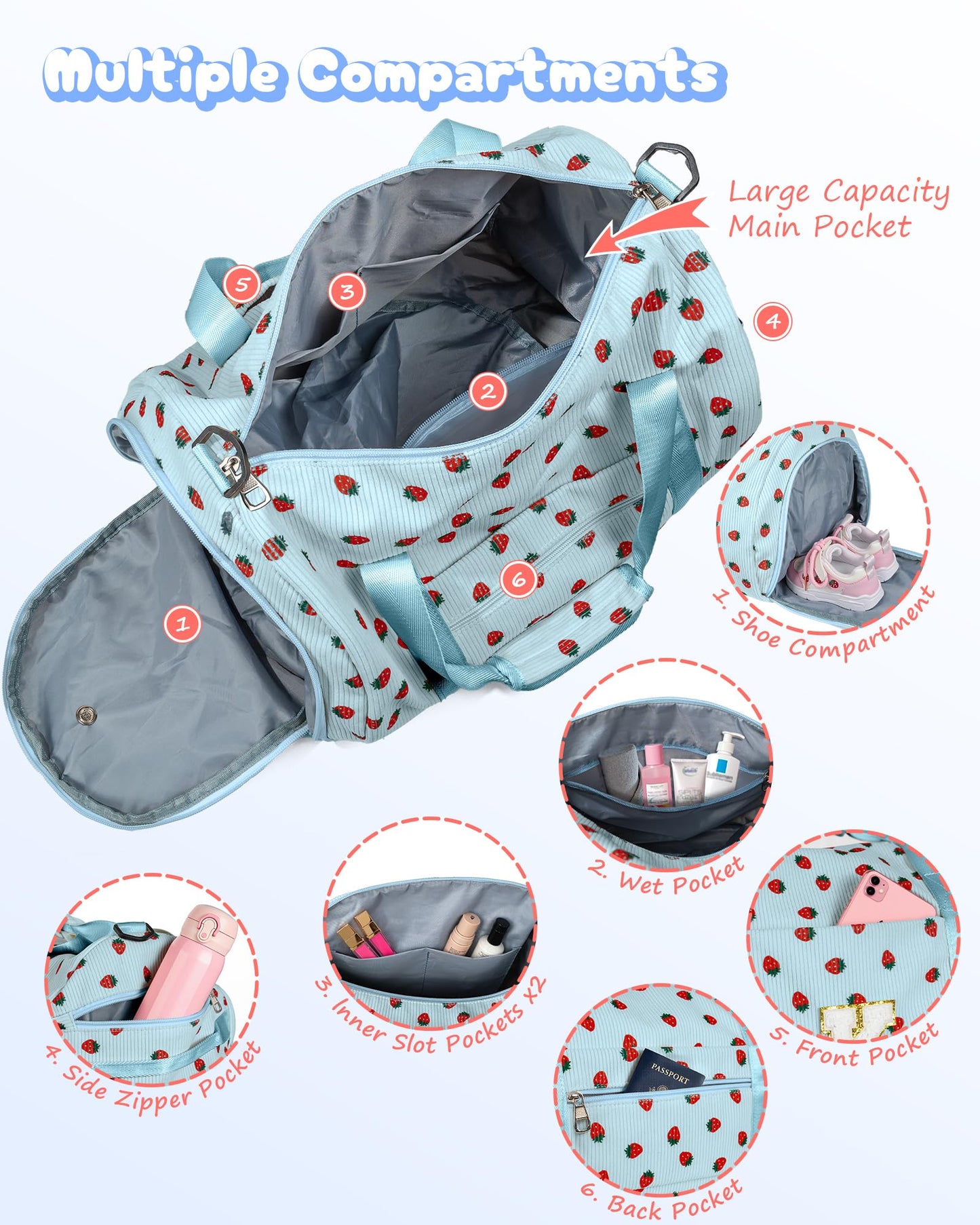 Vogewood Birthday Gift for Teenager, Girls Gym Bag, Kids Personalized Weekend Duffel Bags with Shoe Compartment, Initial Travel Tote with Makeup Bag, Dance Recital Gifts for Toddler (Letter N)