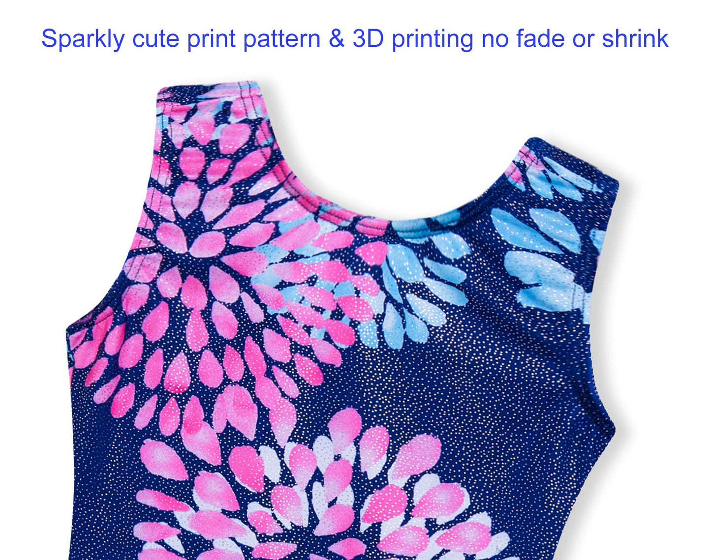 Domusgo Leotard for Girls Gymnastic Size 4t 5t Shiny Round Flowers Blue One-Piece Biketard