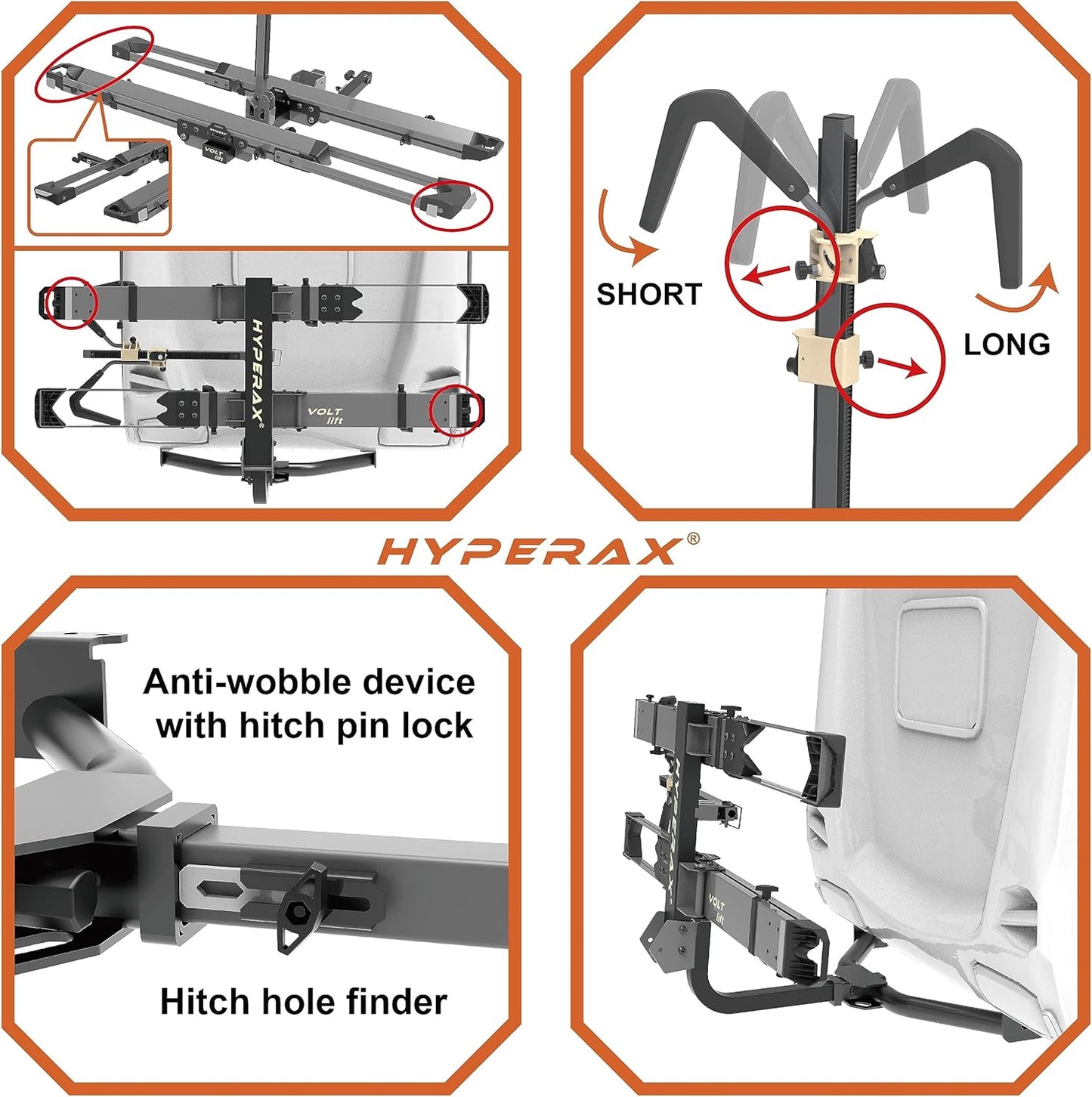 HYPERAX Volt RV -RV Approved Hitch Mounted 2 E Bike Rack Carrier for RV,Camper,Motorhome,Trailer,Toad with 2" Tow Hitch Receivers - Up to 2X 70lbs eBikes with Up to 5" Fat Tires