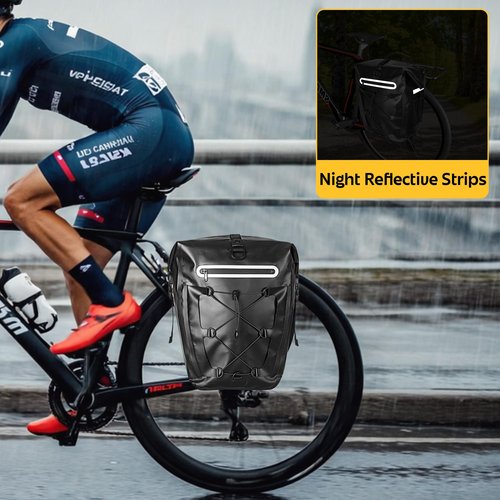 Smasrob Waterproof Bike Panniers, 30L Rear Bike Rack Bag with Multiple Pockets and Adjustable Clips, Bicycle Pannier Fits Most Bike Racks, Black (1 Bag)