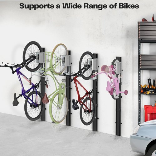 Life Finds Vertical Wall-Mounted Bike Rack with Mechanical Lift, Easy Bicycle Storage, Black, LF-EBR1