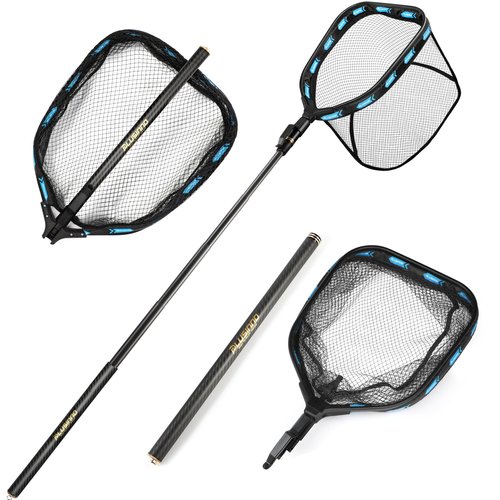 PLUSINNO Floating Fishing Net with Telescoping Handle, Carbon Fiber Ultralight Long Fish Net, Collapsible Landing Net 7.86Ft, Fishing Gear Kayak Accessories for Bass Trout Salmon