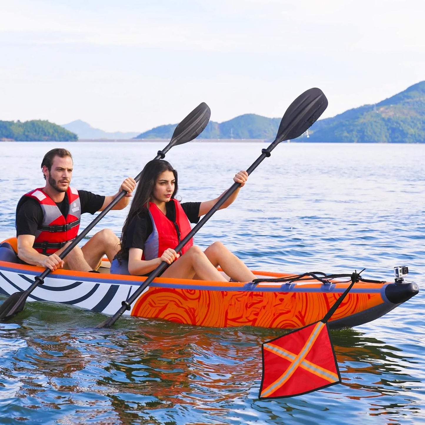 2PCS Kayak Flag, 13x13 in Red Flag for Truck Loads, High Visibility Reflective Safety Flags for Trucks Boat Kayak Canoe SUP Towing, Trailer Warning Flags Tear-Resistant Reinforced Edge, Weather Proof