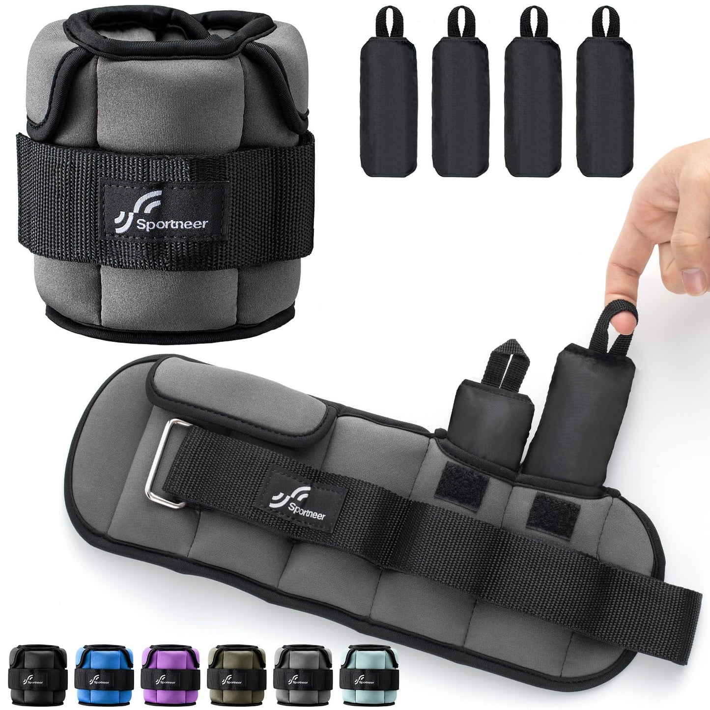Sportneer Adjustable Ankle Weights for Women and Men：1 Pair 1 2 3 4 6 7 8 10 lbs Upgraded Easily Adjustable Leg Weight, Weighted Wrist Weight Strap for Gym, Fitness, Workout, Walking, Dancing