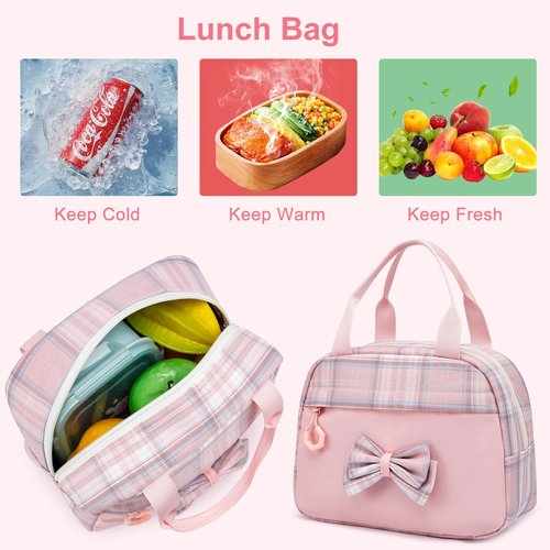 Kuosdaz School Backpack for Girls, 3PCS Teens Girls Backpacks with Lunch Bag Pencil Case, Cute Kids Bookbag for Kindergarten Elementary Preschool Middle School, Pink