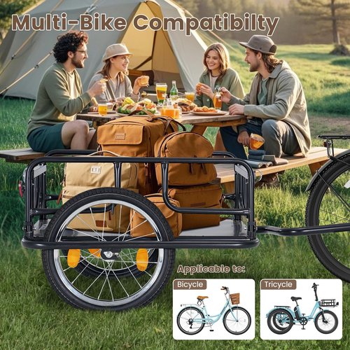 H&ZT Bike Cargo Trailer, 176 lb Load Capacity, 16″×2.125″ Pneumatic Wheels, Quick-Attach Pin Release Hitch, Anti-Rust Steel Frame with Reflectors