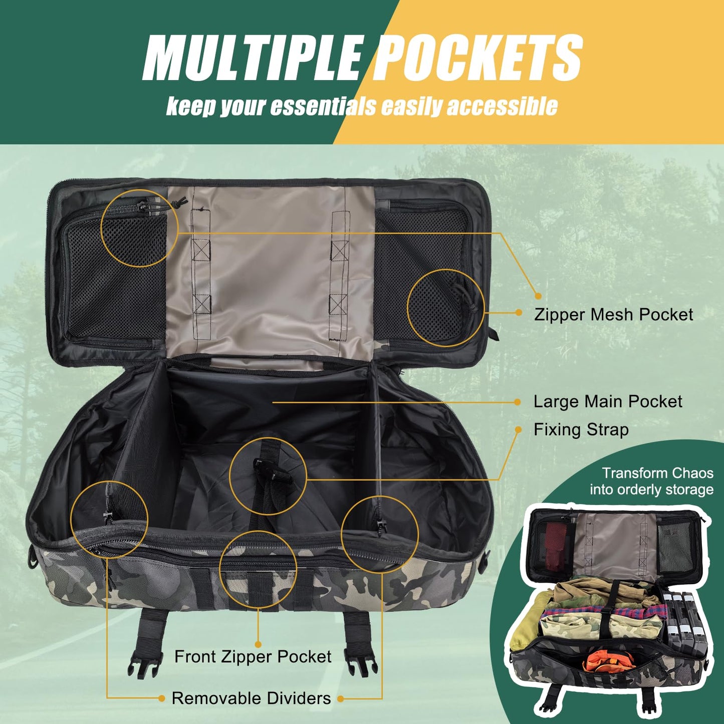 EASY BW 55L Large Travel Gym Duffle Bag Military Tactical Backpack, Army Pack 3 Day Bug Out Bag Rucksack for Outdoor Sport Hiking Camping with Molle System, Black Camo