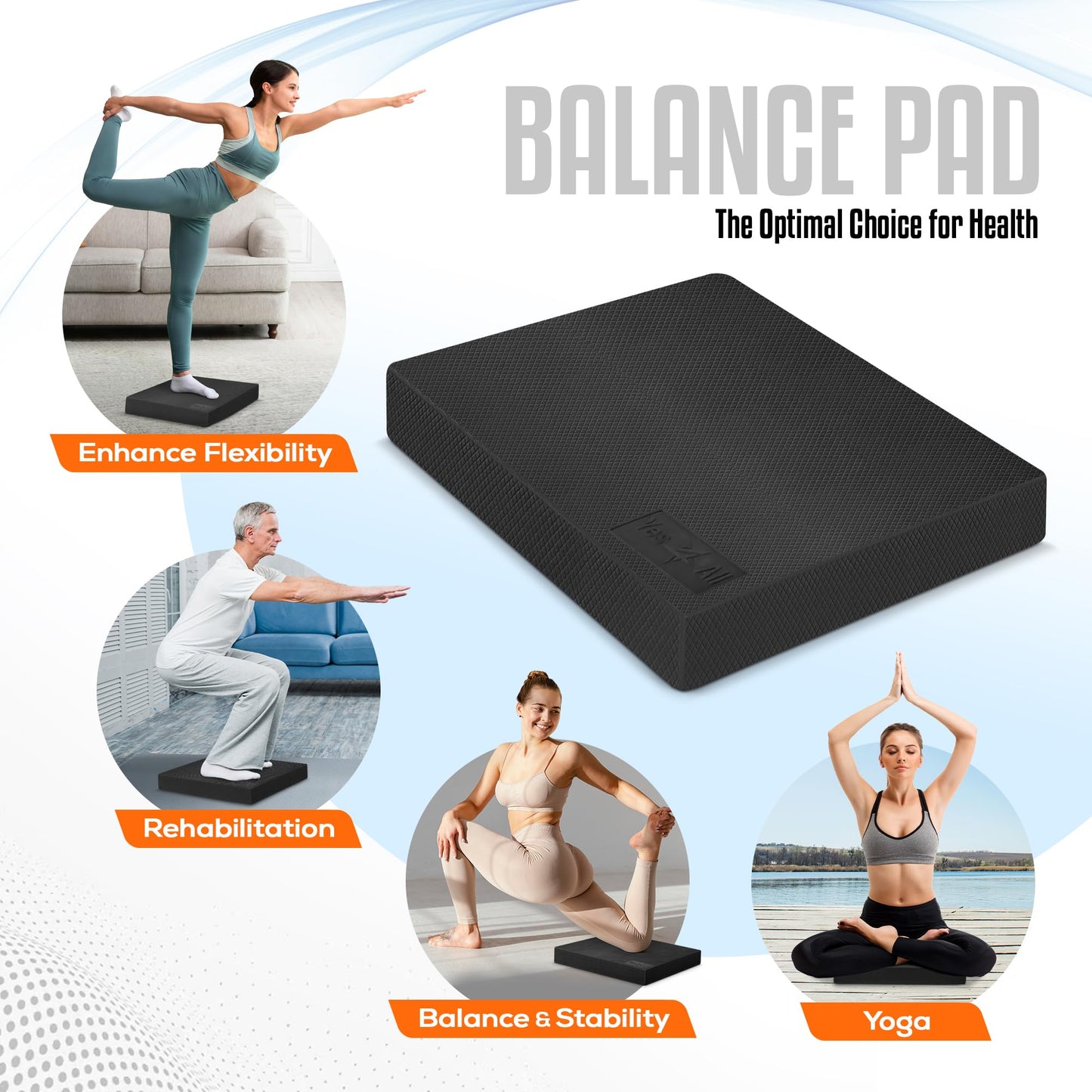 Yes4All Balance Pad, Nonslip TPE Foam Balance Pad with Upgraded Sizes - L, XL, XXL Balance Mat for Fitness, Yoga & Stability Training - Multicolor Options - XL, Black