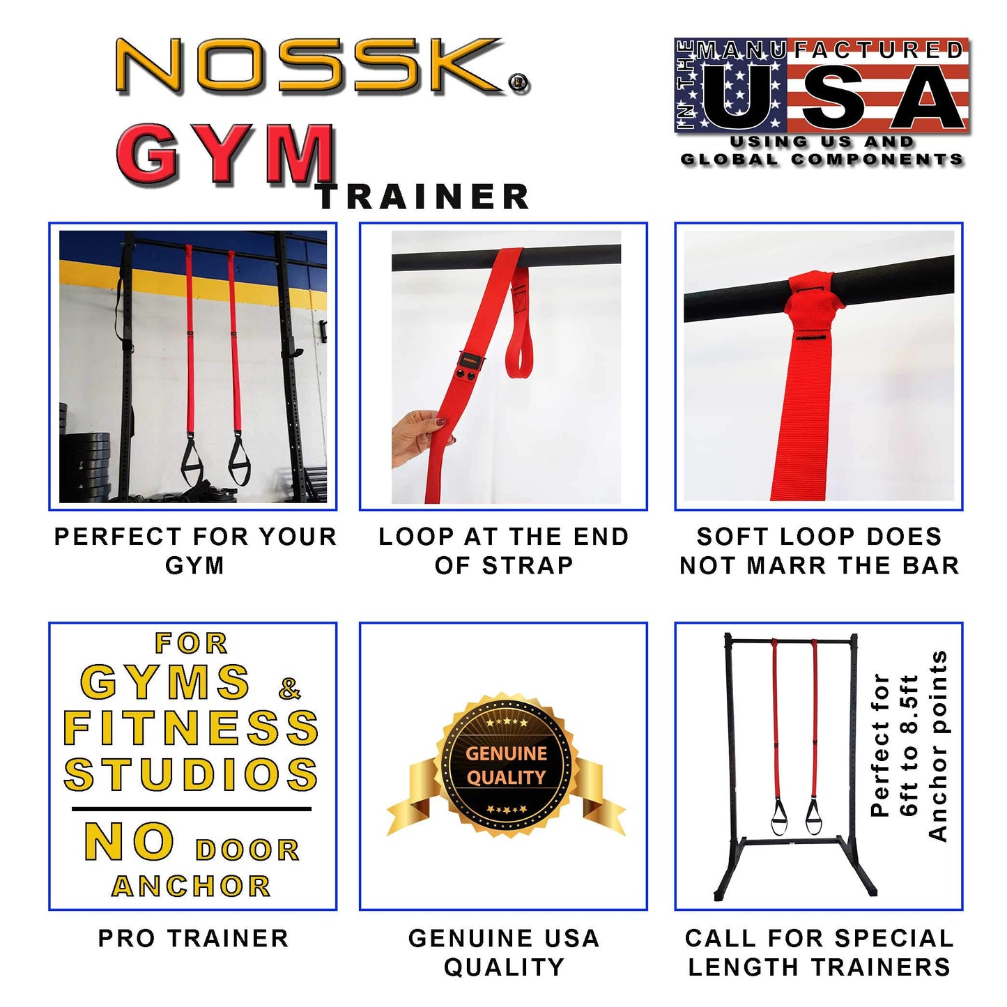 2 Pack - NOSSK GYM Pro Suspension Fitness Trainer - Manufactured in California using US and Global Components
