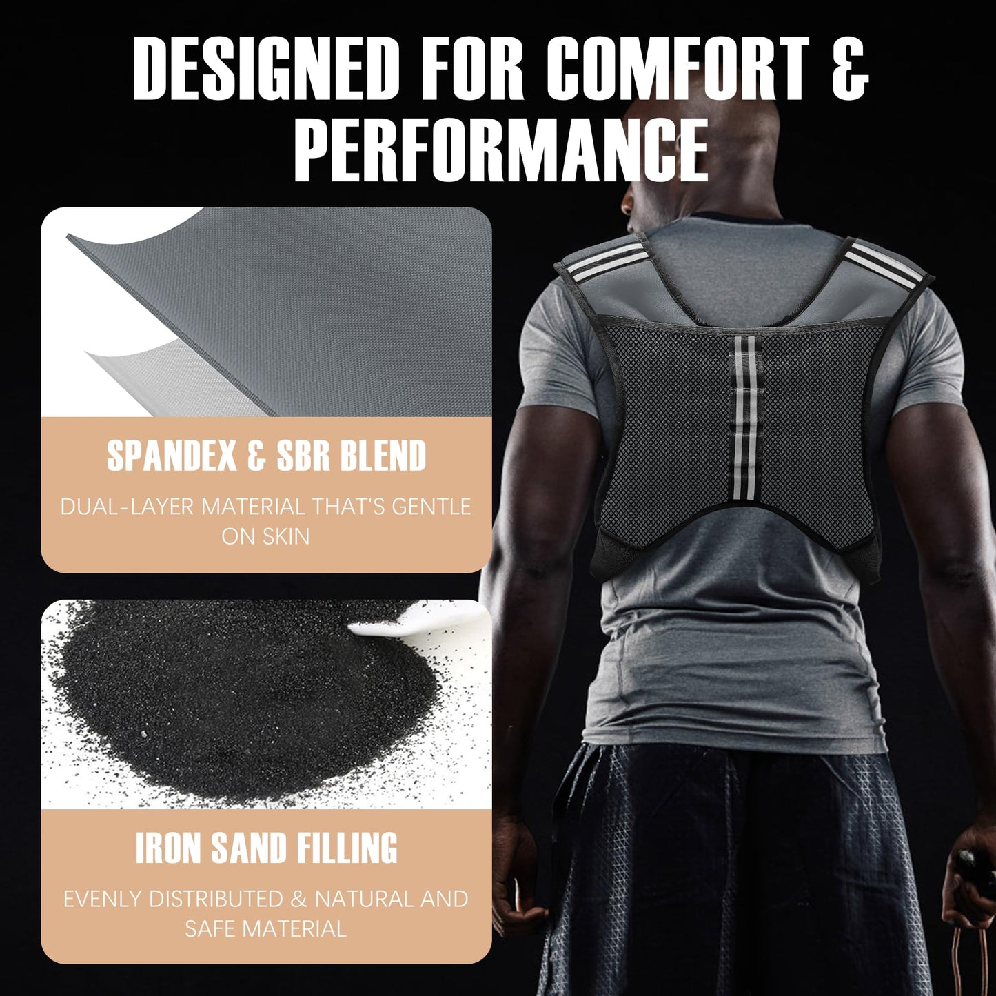 NATURELUX Weighted Vest with Reflective Stripe and Adjustable Buckle Straps, Dark Grey, 30 lbs
